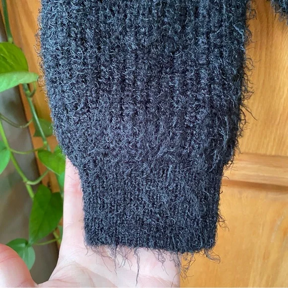 Korean Black Fuzzy and Soft Sweater with Shoulder Cut-outs - Picture 3 of 4